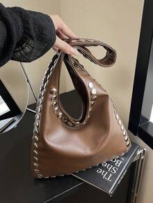 Personalized Rivet Decor Design Casual Luxury Niche Shoulder Bag, Premium Quality - Brown - View 9