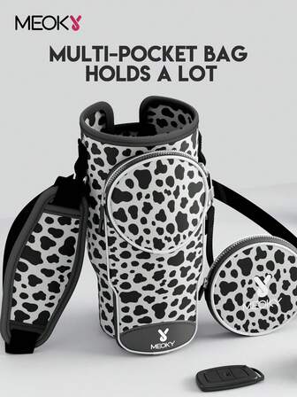 1pc, Tumbler Carrier Holder Sleeve, Neoprene Pouch With Shoulder Strap, Insulated Cup Cover, Portable Drink Bag, Stylish Accessory, Pink Pattern Design, Bottle Protector Water Bottle