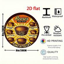 复古 Reese's 花生酱杯金属标牌 - 8 英寸圆形铝制墙壁艺术，带有巧克力和花生酱杯设计 - 复古家居、酒吧、咖啡厅、办公室装饰、可可吧装饰 - 彩色 - 查看 4