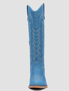 GLOBALWIN Women's Knee High Long Pointed Toe Western Cowboy Boots For Women Fall Boots Halloween Season - 23YY03 牛仔藍 - 查看 7