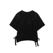 ZEVITY Women's Fashion Side Lace-Up Decor Hollow Casual Knit Sweater, Hem Slit Tie Design Thick Knit Pullover SW2515, Autumn/Winter - Black - View 2