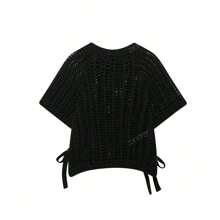 ZEVITY Side Lace-Up Decor Hollow Out Casual Knitted Top