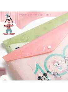 5pcs Cartoon A4 Size High Capacity Thick Storage Bag, Transparent Waterproof And Moisture-Proof Folder With Button Closure, Office & Student Stationery Organizer, Gift,Back To School,School Supplies