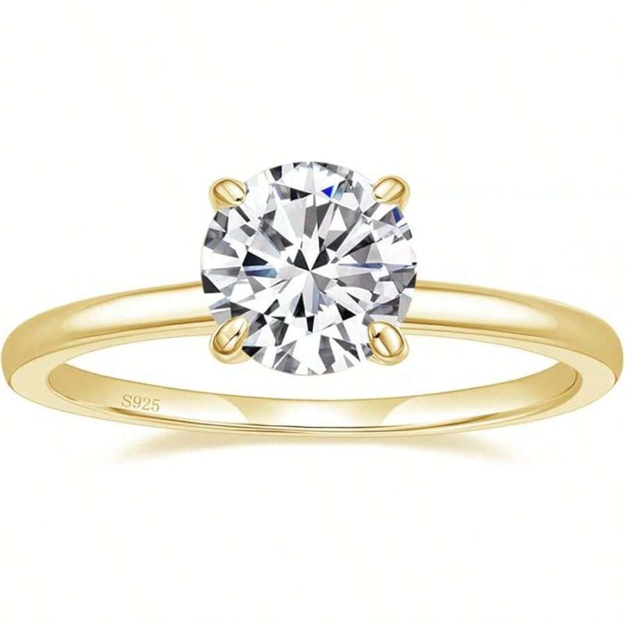 EAMTI 1.5CT 925 Sterling Silver Engagement Rings Round Cut Solitaire Cubic Zirconia CZ Wedding Promise Rings Her Wedding Bands Women Size 3-11 - Vàng - Xem 1