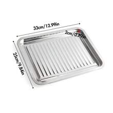 1pc/2pcs 304 Stainless Steel Double-Ear Roasting Net Basket, 13-Inch Stainless Steel Wave Bottom Roasting Pan, Reusable Rectangular Mesh Basket For Frying, Grilling, Kitchen Filter, Outdoor Camping BBQ, Home Oven Baking Tools, Kitchen Accessories