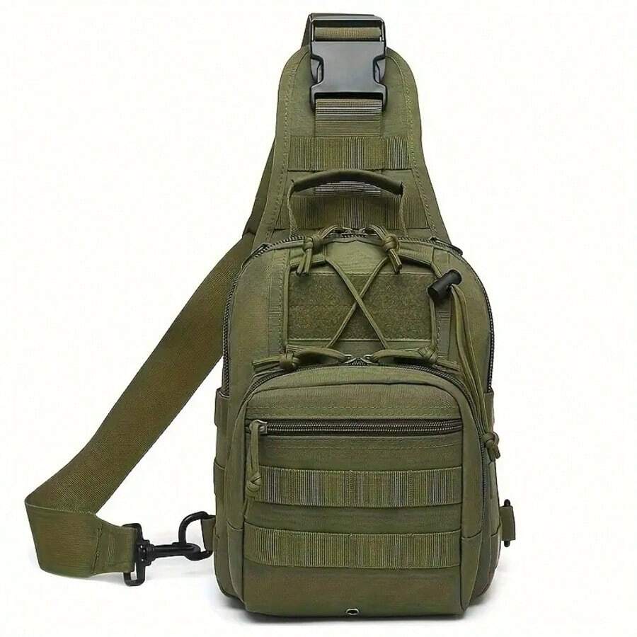 Tactical Backpack - Multi-Functional Outdoor Sports Chest Bag, Shoulder Crossbody Bag, Durable Zipper Closure, Oxford Cloth Material, Adjustable Strap, Fitness, Hiking, Fishing Can Be - 綠色 - 查看 1