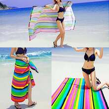 Striped Extra Large Microfibre Lightweight Beach Towel Quick Dry Travel Towel - Multicolor - View 3