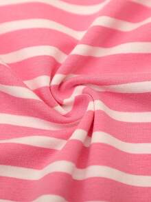 Summer Children's Day Pure Cotton Short-Sleeved Dress For Girls, Easter Casual Outdoor Pink Cartoon Striped Pocket Decal Knitted Dress 2-8Y - Nhiều màu - Xem 5