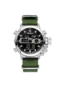 BIDEN 1件装男士户外运动数字手表，LED背光，带日历、星期、时间、定时器、防水、闹钟功能，12/24小时双显示电子石英表 - 綠色 - 查看 7