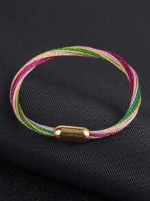1pc Luxury Gold Color Stainless Steel Magnetic Buckle Bracelet Handmade Layers Bracelet For Women Girl Multicolor Weaven Steel Chain Bracelets Sports Leisure H656
