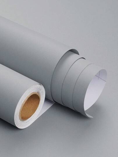 1pc Matte Gray PVC Wallpaper, Self-Adhesive Removable, Waterproof Washable, Suitable For Cabinet And Wall Decoration Protection Film