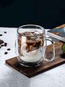 1 Piece (250ml/8oz) Double Glass Coffee Mug, Large Insulated Espresso Mug, Clear Glass With Handle, Cappuccino Mug, Latte Glassware, Coffee Accessories