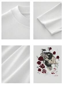 1pcs Graphic Casual Men Plus Size TShirts Skull Snake Roses Tee 100% Cotton For Streetwear Fashion, Relaxed Fit Short Sleeve Crew Neck Big And Tall Tops For Men, Party Outfit - 白色 - 查看 4