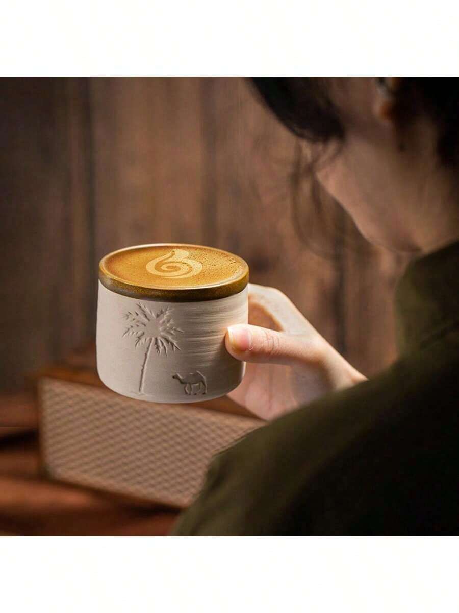 Hochwertige Keramiktasse aus einem Stück, rustikaler Stil Kaffeetasse, dicke Keramik Espressotasse, innovatives Keramikgeschenk, Wassertasse für Wüstenschönheit, Kaffee-/Teetasse für Feiern, stilvolle Tasse für Frühstück zuhause oder im Büro