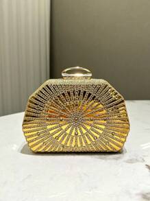 1pc Gold Luxury Glitz Rhinestone Decor Mini Clutch Bag, Chic Metal Chain Shoulder Strap Evening Bag, Elegant Handbag Suitable For Formal Events, Party, Wedding, Gift For Women