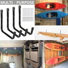 Heavy Duty Giant Garage Storage Hook Wall Mounted Utility Hanging Rack For Surfboard, Ladder, Kayak (4 Pcs Black 10" J Hook)
