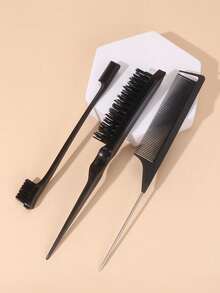 Set de 3 peines de peinado: peine para esponjado, peine de púas y peine para el flequillo y la parte posterior, para desenredar, alisar el cabello - Negro - Ver 2