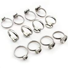 4pcs 6/8/10/12mm No Fade Reinforce Stainless Steel Adjustable Ring Settings Blank Base,Fit 6-12mm Cabochons DIY Ring Bezels
