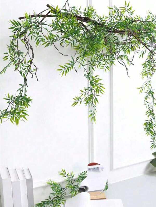 1 pièce/3 pièces Vignes de feuilles de bambou artificielles mini - Conviennent pour la maison, le jardin, la couverture de tuyaux de climatisation, la décoration suspendue d'intérieur/extérieur toute l'année