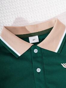 3pcs/Set Kids & Boys Fashion Casual Embroidered Colorblock Short Sleeve Polo Shirt - Multicolor - View 6