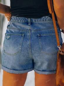 Cross-Border American Street Style New Summer Versatile Vacation Style Loose Simple Casual Hem Worn Solid Color Washed Women's Jeans
