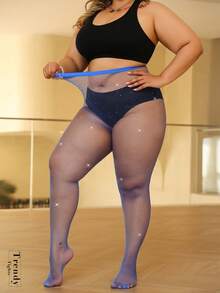 2pcs Women Plus Size Rhinestone Fishnet Tights, High Stretch Mini Net Leggings, Glittery For Nightclub Party Goth Fashion Versatile - Multicolor - View 9