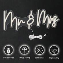 1 Pezzo Insegna Al Neon Mr & Mrs - Luminosità Regolabile, Luce Gialla Calda, Design Corsivo Moderno, Decorazione A Parete Alimentata USB Per Matrimoni, Anniversari, San Valentino, Camera Da Letto E Decorazione Per Feste