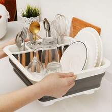 Un escurreplatos de cocina que ahorra espacio - Un escurridor de lavavajillas, escurridor de bols, estante para cubiertos y estantería de almacenamiento plegable para uso hotelero/comercial. - Gris - Ver 9