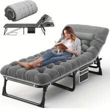 Camping Cot With Mattress, 4-Position Folding Camping Bed Hold Up 330lbs, Portable Sleeping Cot For Camp, Beach, Patio, Sun Tanning, Poolside