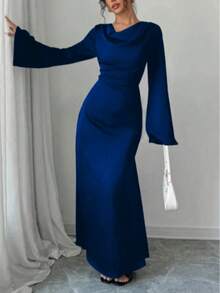 Vestido elegante de estilo árabe con mangas acampanadas de unicolor para mujer