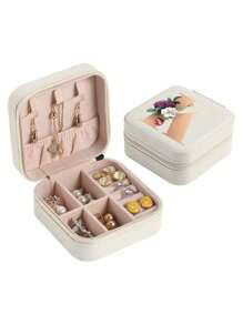 1pc Mini Floral Alphabet Jewelry Storage Box, A-Z Gold Letters, Portable Zipper Travel Jewelry Storage Box, Gift Box For Women, Multi-Function Jewelry Display Stand For Rings, Pendants, Earrings, Necklaces, Etc. - Suitable For Women, Mother, Girlfriend, Valentine's Day Gift Box.