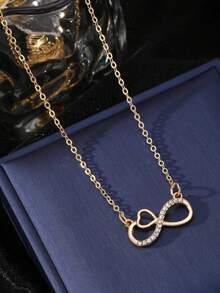 1 件金色方晶锆石嵌入式无限心形吊坠项链，适合女士