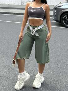 Pantalones vaqueros de mujer de tiro alto y pierna ancha con ajuste holgado, con bolsillos bordados con mariposas