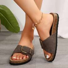 Stylish & Comfy Women's Slip-On Sandals With Adjustable Buckle & Platform - 全棕色 - 查看 4