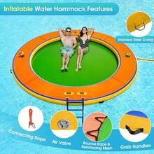 Inflatable Lake Raft For 4–10 People – Heavy Duty PVC Water Hammock With Mesh Bed, Soft Ladder & Cup Holders, Round & Hexagon Float For Summer Fun - 橘色 - 查看 6