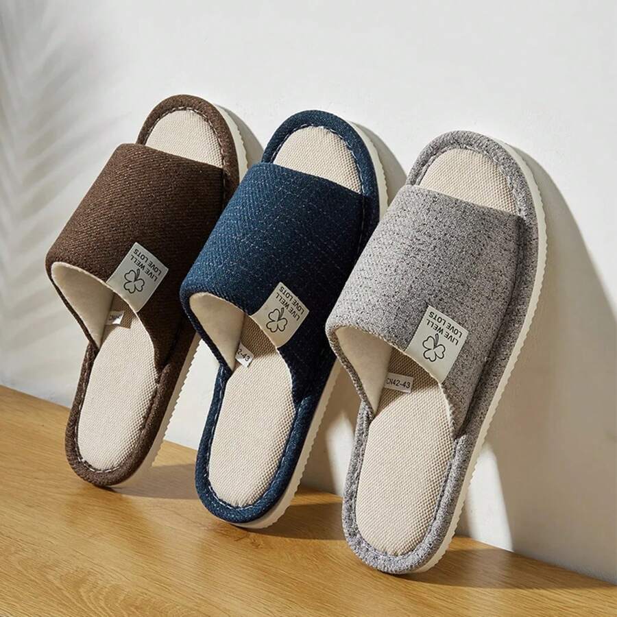 Zapatillas de Lino para Hombre, Cómodas Zapatillas Abiertas y Transpirables para el Dormitorio, Zapatos de Verano para Hombres y Mujeres, Primavera y Otoño - Gris - Ver 1