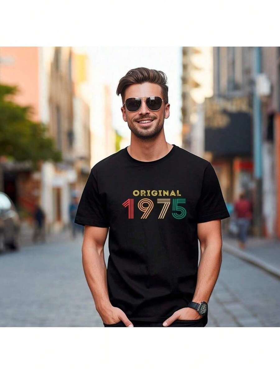 Camiseta Preta Estampa Escrito Original 1975 Nascidos 1975 - Preto - Visão 1