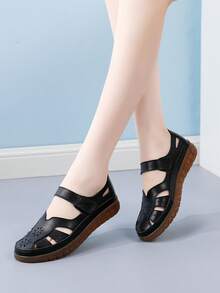 Women's Hollow-Out Soft Bottom Leather Sandals, Fashionable Casual Versatile Outdoor Sport Lightweight Shoes