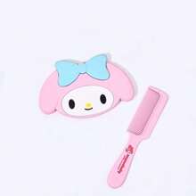 Sanrio 1 Stück süßes Mädchen Design Make-up Spiegel - 2-in-1 tragbarer Kamm und Spiegel, süßer Cartoon-Stil geeignet für alle Haartypen, ideal für Reisen und täglichen Gebrauch, perfektes Geschenk für Freundin und Mama