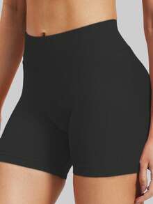 女士高腰无缝瑜伽短裤 - 弹力提臀，适合跑步、健身和户外活动 | 时尚外观 | 弹力面料 - 黑色 - 查看 9