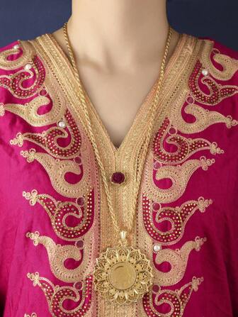 1 pieza Collar con colgante de metal hueco, joyería dorada con estilo vintage al estilo de Napoleón para uso en banquetes de Oriente Medio, árabes sauditas, bodas, fiestas y uso diario