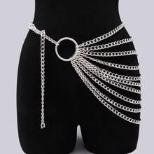 1pc European And American Vintage Multi-Layer Metal Chain Tassel Waist Chain, Retro Style - Gold - View 7
