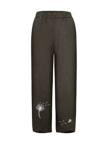 Plus Women's Print Elastic Waist Cropped Harem Pants With Pocket