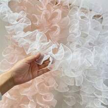 1 Roll/1M 12cm Densely Pleated Beaded Tulle Lace Ribbon, Crafts Packaging Satin Ribbon, Sparkly Pearl Ruffle Organza Ribbon For Flower Bouquet, Floral Shop Packaging Materials, Pearl Ruffle Organza Edging For Flower Bouquet DIY