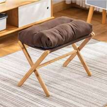 Foot Stool Sofa Ottoman Folding Footrest Bamboo Legs With Soft Bag Chair Seat Uk