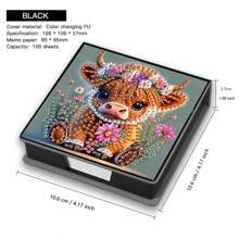 1pc Calf Design DIY Diamond Painting Asymmetrical Rhinestones Embroidery On Black Faux Leather Memo Pad Box With 160 Sheets, Ideal For Home Office & School Supplies, Craft, Cute Stationery, Holiday Gift