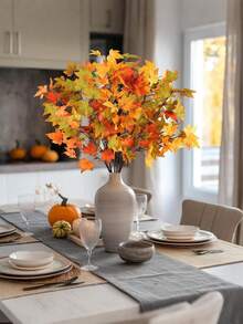 3pcs-Large Artificial Maple Tree Fake Fall Leaves, Plants Autumn Decor Silk Maple Leaves, Faux Tree Branch For Home Thanksgiving Decor Harvest Festival Halloween Party Garden Decor, Suitable For Autumn Decoration, Home Decoration, Party Decoration, Halloween Decoration - Multicolor - View 9