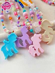 MY LITTLE PONY 1 pezzo Collana con perline colorate, pendente da principessa dolce con cartone animato in pesca e viola, scelta ideale per scuole e uffici, regalo perfetto per giovani per compleanni, Natale e inizio scuola, adatta per feste di compleanno, regali per amici, regali, decorazioni, arredamento casa, regali di San Valentino, San Valentino, matrimonio estivo in spiaggia, forniture scolastiche, decorazione camera