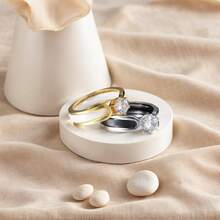 6mm White/Black Ceramic Rings Plus Cubic Zirconia For Women Comfort Fit Engagement Wedding Band Size 5-122025 - White+Gold - View 4