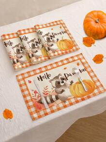 1 buc/4 buc/6 buc/60 buc covorașe izolate cu veveriță, dovleac, frunze de arțar, covorașe din in Hello Autumn, covorașe ușor de curățat, potrivite pentru casă, restaurant, decor pentru masă, rechizite pentru casă